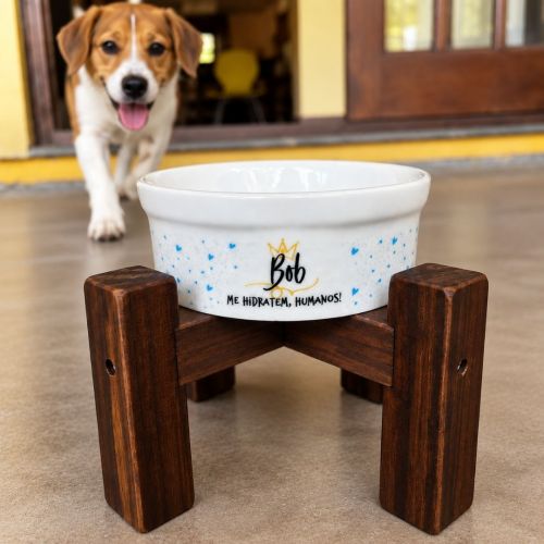 Kit Comedouro e Bebedouro de Cer�mica com Nome do Pet Pr�ncipe ou Princesa