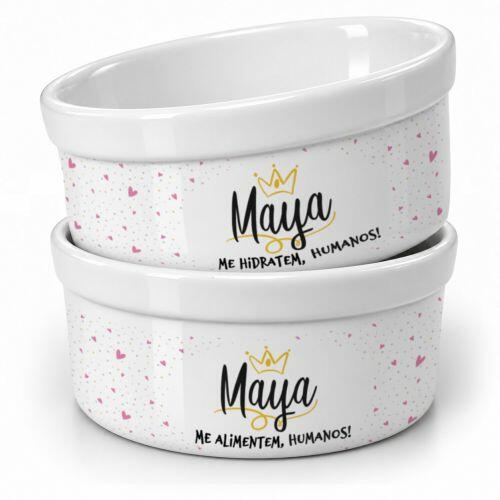 Kit Comedouro e Bebedouro de Cer�mica com Nome do Pet Pr�ncipe ou Princesa