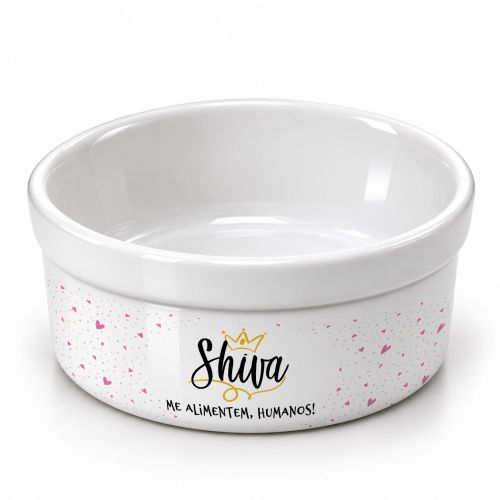 Kit Comedouro e Bebedouro de Cer�mica com Nome do Pet Pr�ncipe ou Princesa