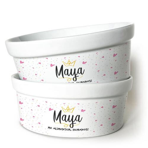 Kit Comedouro e Bebedouro Personalizados Com o Nome do Pet - Dupla de Tigelas de Cer�mica - Pr�ncipe ou Princesa