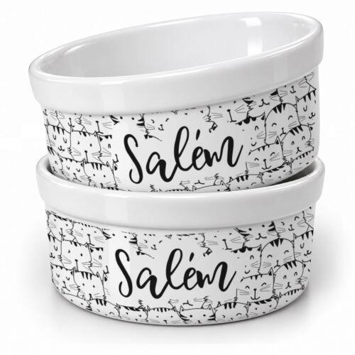 Kit com Comedouro e Bebedouro Personalizados Com o Nome do Pet - Dupla de Tigelas de Cer�mica para Gatos - Gataria
