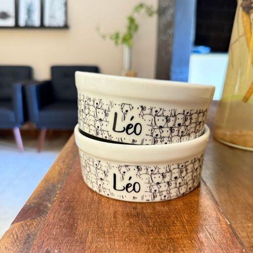 Kit Comedouro + Bebedouro Personalizados Com o Nome do Pet - Dupla de Tigelas de Cer�mica para C�es - Cachorrada