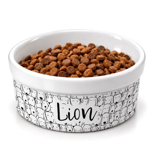 Kit Comedouro e Bebedouro de Cer�mica com Nome do Cachorro - Cachorrada
