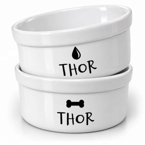 Kit Comedouro + Bebedouro Personalizados Com o Nome do Pet  -  Preto e Branco
