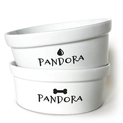 Kit Comedouro + Bebedouro Personalizados Com o Nome do Pet  -  Preto e Branco