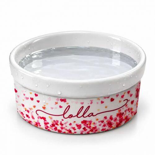 Comedouro/Bebedouro Personalizado Com o Nome do Pet - Cora��es Azuis ou Rosas