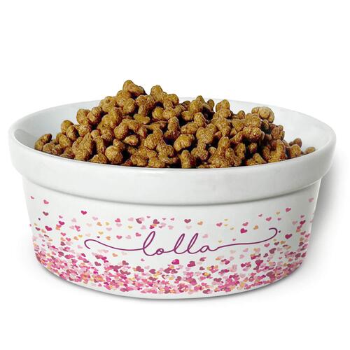 Comedouro/Bebedouro Personalizado Com o Nome do Pet - Tigela de Cer�mica para Pets - Cora��es Rosas
