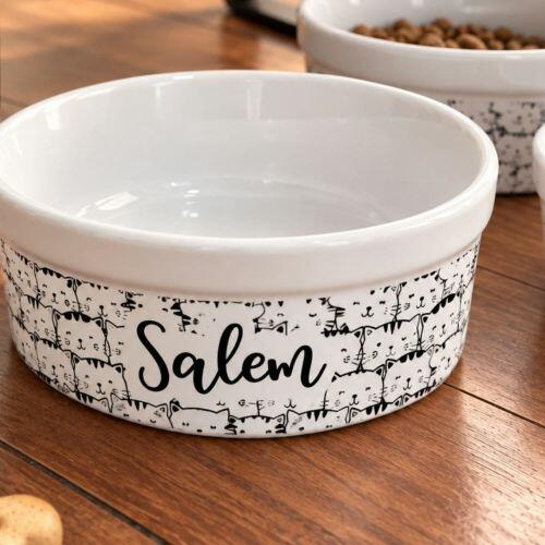 Comedouro/Bebedouro Personalizado Com o Nome do Pet - Tigela de Cer�mica para Gatos - Gataria