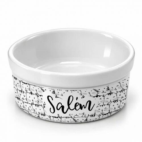 Comedouro/Bebedouro Personalizado Com o Nome do Pet - Tigela de Cer�mica para Gatos - Gataria