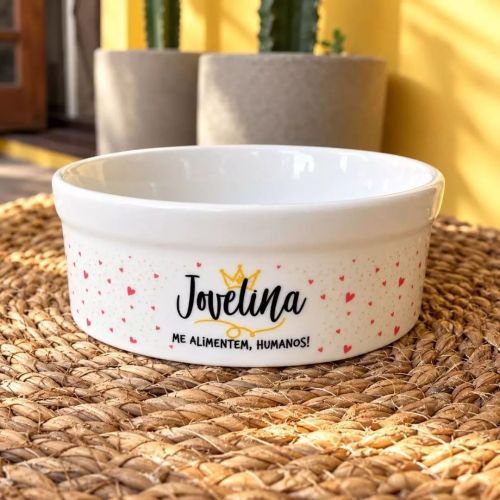 Comedouro ou Bebedouro de Cer�mica Personalizado - Pr�ncipe ou Princesa