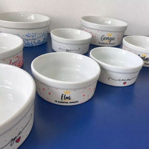 Comedouro ou Bebedouro de Cer�mica Personalizado - Pr�ncipe ou Princesa