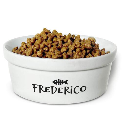 Comedouro Personalizado Com o Nome do Pet - Tigela de Cer�mica para Gatos - Preto e Branco
