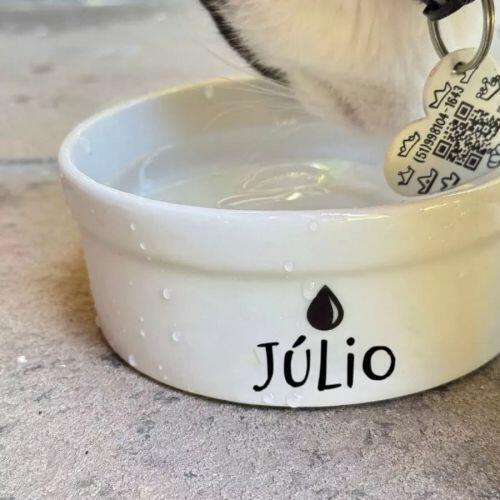 Bebedouro de Cer�mica Personalizado para C�es e Gatos - Preto e Branco