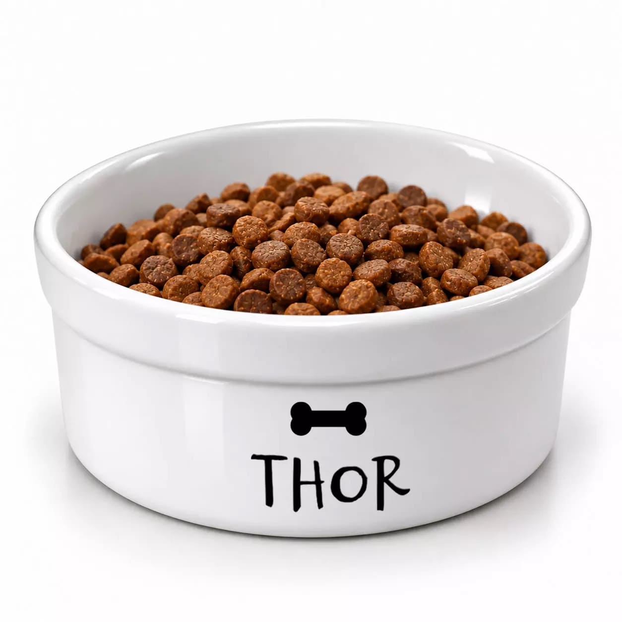 Comedouro Personalizado Com o Nome do Pet - Tigela de Cerâmica para Cachorros - Preto e Branco