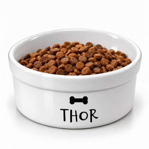 Comedouro Personalizado Com o Nome do Pet - Tigela de Cer�mica para Cachorros - Preto e Branco