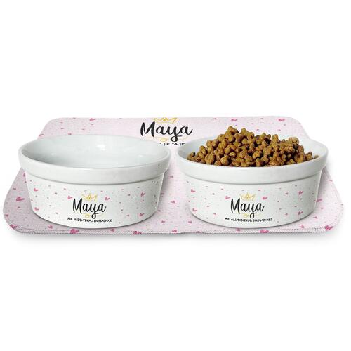 Kit Comedouro + Bebedouro + Tapete Personalizados Com o Nome do Pet - Princesa