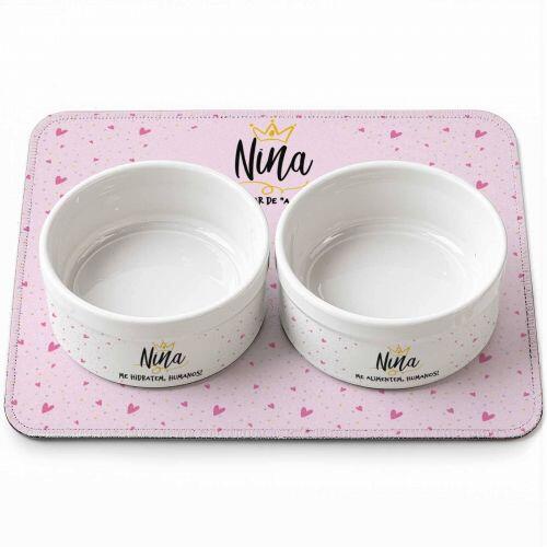 Kit Comedouro + Bebedouro + Tapete Personalizados Com o Nome do Pet - Pr�ncipe ou Princesa