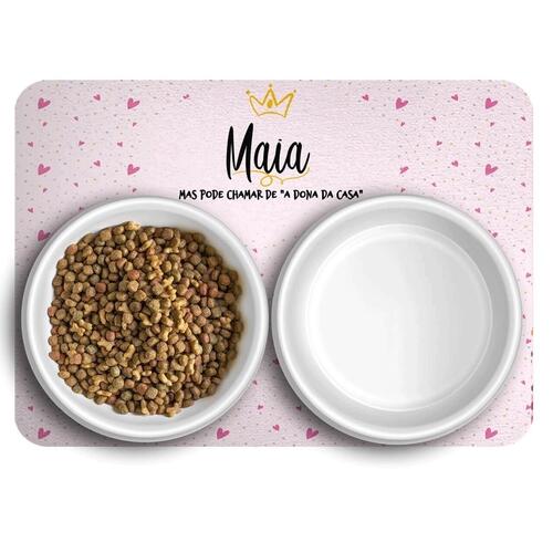 Kit Comedouro + Bebedouro + Tapete Personalizados Com o Nome do Pet - Princesa