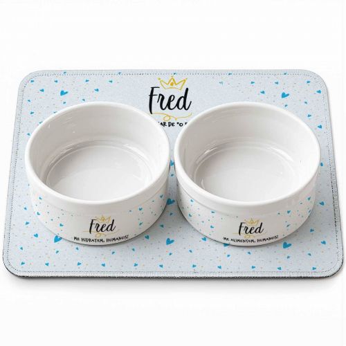 Kit Comedouro + Bebedouro + Tapete Personalizados Com o Nome do Pet - Pr�ncipe ou Princesa