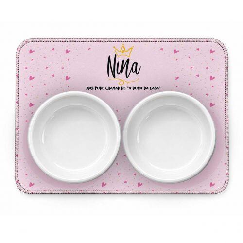 Kit Comedouro + Bebedouro + Tapete Personalizados Com o Nome do Pet - Pr�ncipe ou Princesa