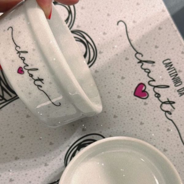 Kit Comedouro + Bebedouro + Tapete Personalizados Com o Nome do Pet - Coleção Patinha