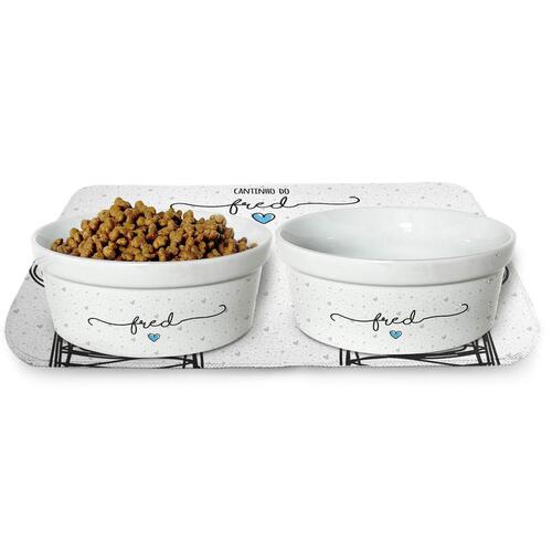 Kit Comedouro + Bebedouro + Tapete Personalizados Com o Nome do Pet - Cole��o Patinha