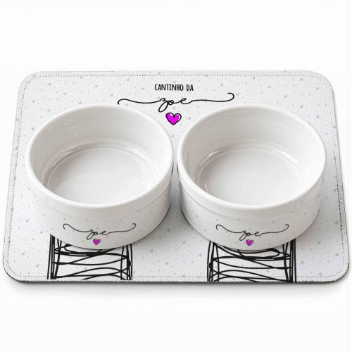 Kit Comedouro + Bebedouro + Tapete Personalizados Com o Nome do Pet - Cole��o Patinha