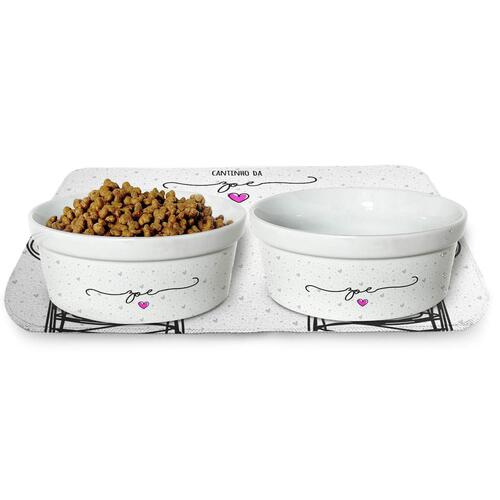 Kit Comedouro + Bebedouro + Tapete Personalizados Com o Nome do Pet - Cole��o Patinha