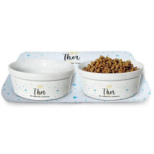 Kit Comedouro + Bebedouro + Tapete Personalizados Com o Nome do Pet - Pr�ncipe