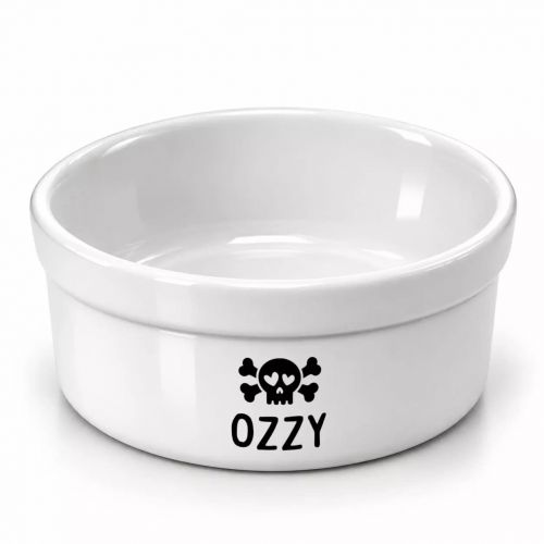 Kit Comedouro + Bebedouro + Tapete Personalizados Com o Nome do Pet - Caveiras