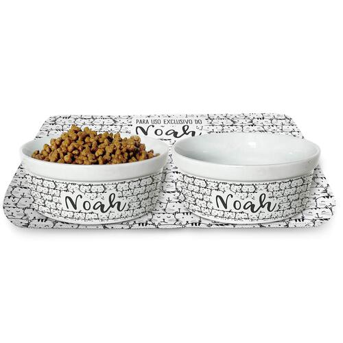 Kit Comedouro + Bebedouro + Tapete Personalizados Com o Nome do Pet - Gataria