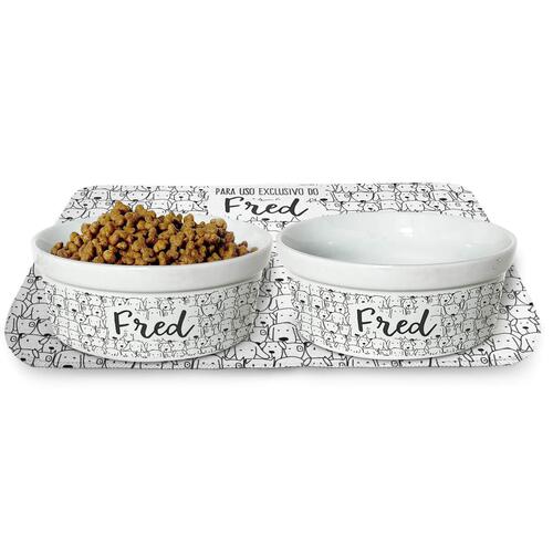 Kit Comedouro + Bebedouro + Tapete Personalizados Com o Nome do Pet - Cachorrada