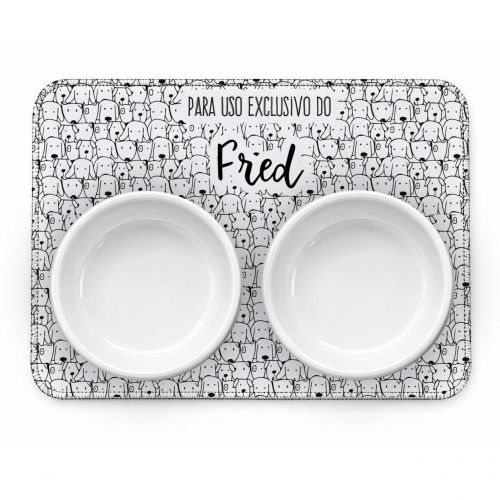 Kit Comedouro + Bebedouro + Tapete Personalizados Com o Nome do Pet - Cachorrada