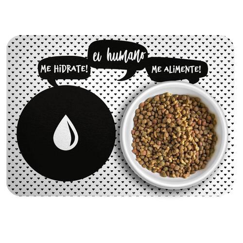 Kit Comedouro + Bebedouro + Tapete Personalizados para Gato - Preto e branco