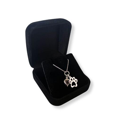 Colar de Prata Cora��o Patinha Rosa - Prata 925 - 45cm
