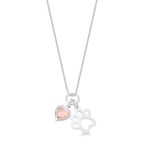 Colar de Prata Cora��o Patinha Rosa - Prata 925 - 45cm