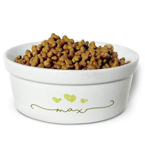 Comedouro/Bebedouro Personalizado Com o Nome do Pet - Tigela de Cer�mica para Pets - Tr�s Cora��es - Verde