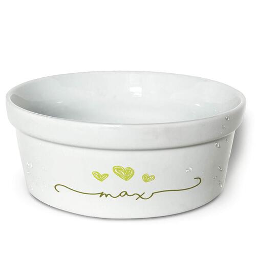 Comedouro/Bebedouro Personalizado Com o Nome do Pet - Tigela de Cer�mica para Pets - Tr�s Cora��es - Verde