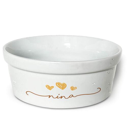 Comedouro/Bebedouro Personalizado Com o Nome do Pet - Tigela de Cer�mica para Pets - Tr�s Cora��es - Laranja