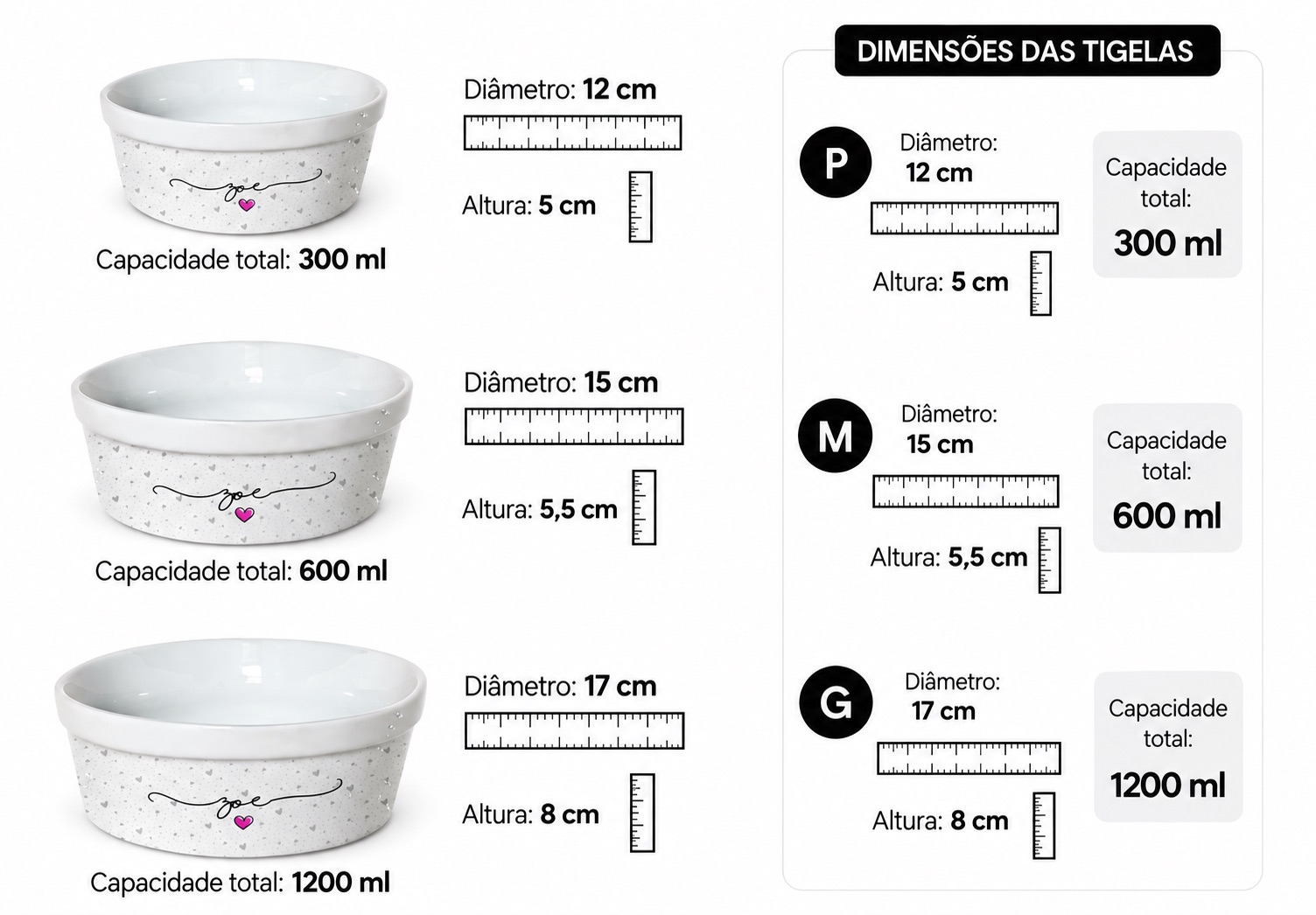 Kit Comedouro e Bebedouro de Cerâmica com Nome do Pet - Três Corações - Escolha a Cor