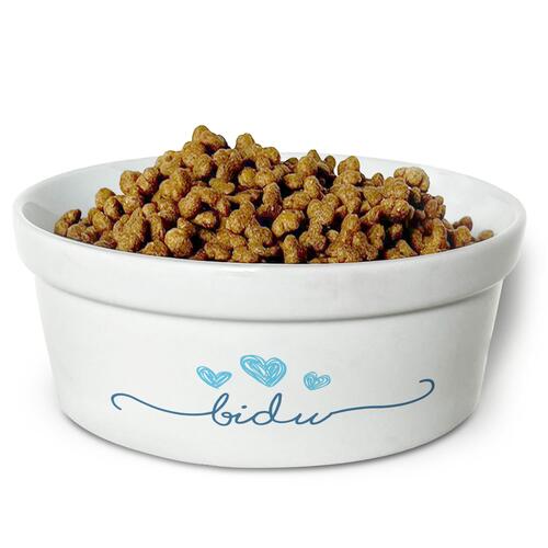 Comedouro/Bebedouro Personalizado Com o Nome do Pet - Tigela de Cer�mica para Pets - Tr�s Cora��es - Azul