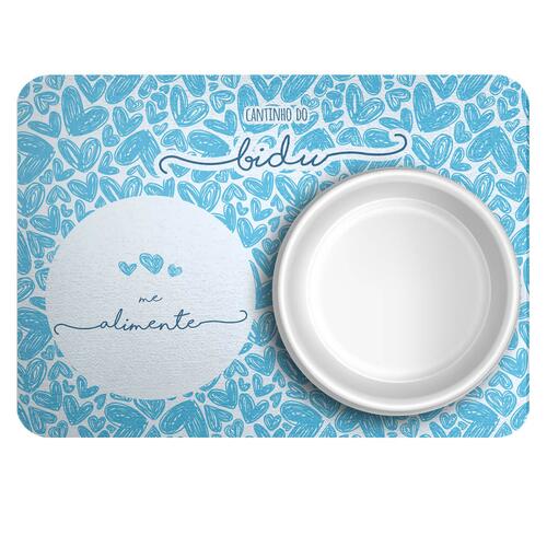 Kit Comedouro + Bebedouro + Tapete Personalizados para Pets - Tr�s Cora��es - Azul