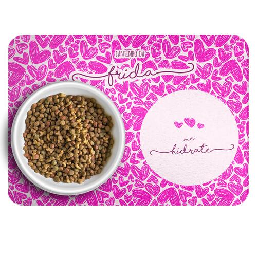 Tapete para Comedouro Personalizado Tr�s Cora��es - Rosa