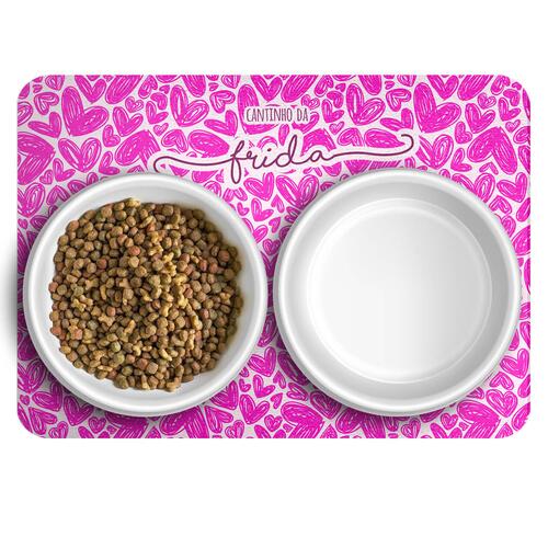 Tapete para Comedouro Personalizado Tr�s Cora��es - Rosa