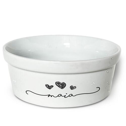 Comedouro/Bebedouro Personalizado Com o Nome do Pet - Tigela de Cer�mica para Pets - Tr�s Cora��es - Preto