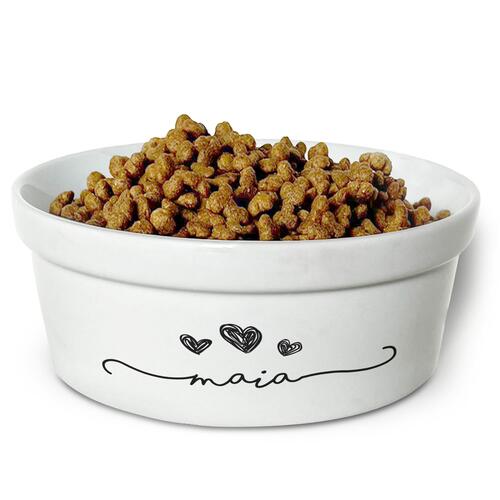 Comedouro/Bebedouro Personalizado Com o Nome do Pet - Tigela de Cer�mica para Pets - Tr�s Cora��es - Preto