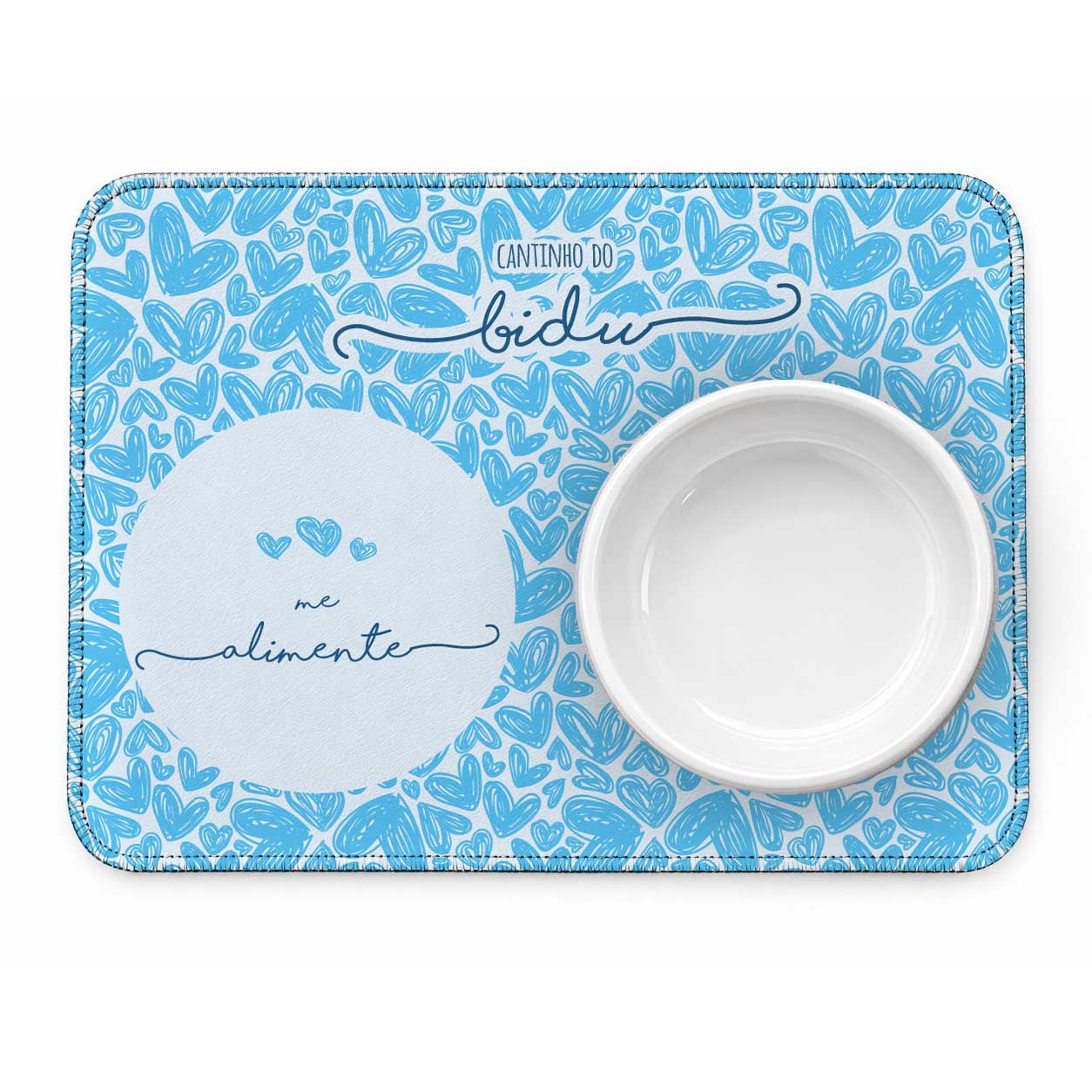 Kit Comedouro + Bebedouro + Tapete Personalizados para Pets - Três Corações - Escolha a Cor