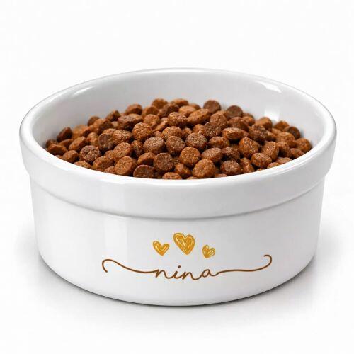 Kit Comedouro + Bebedouro + Tapete Personalizados para Pets - Três Corações - Escolha a Cor