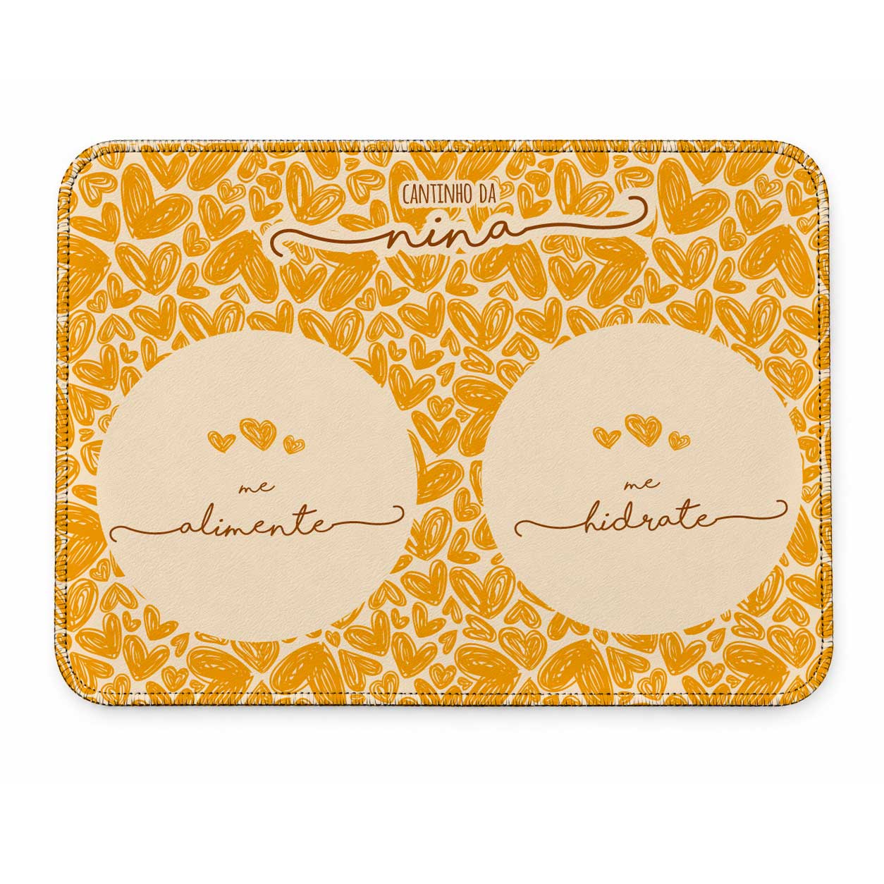 Kit Comedouro + Bebedouro + Tapete Personalizados para Pets - Três Corações - Escolha a Cor