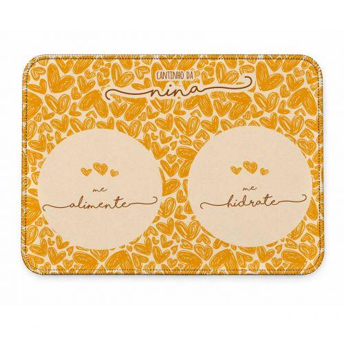Kit Comedouro + Bebedouro + Tapete Personalizados para Pets - Três Corações - Escolha a Cor